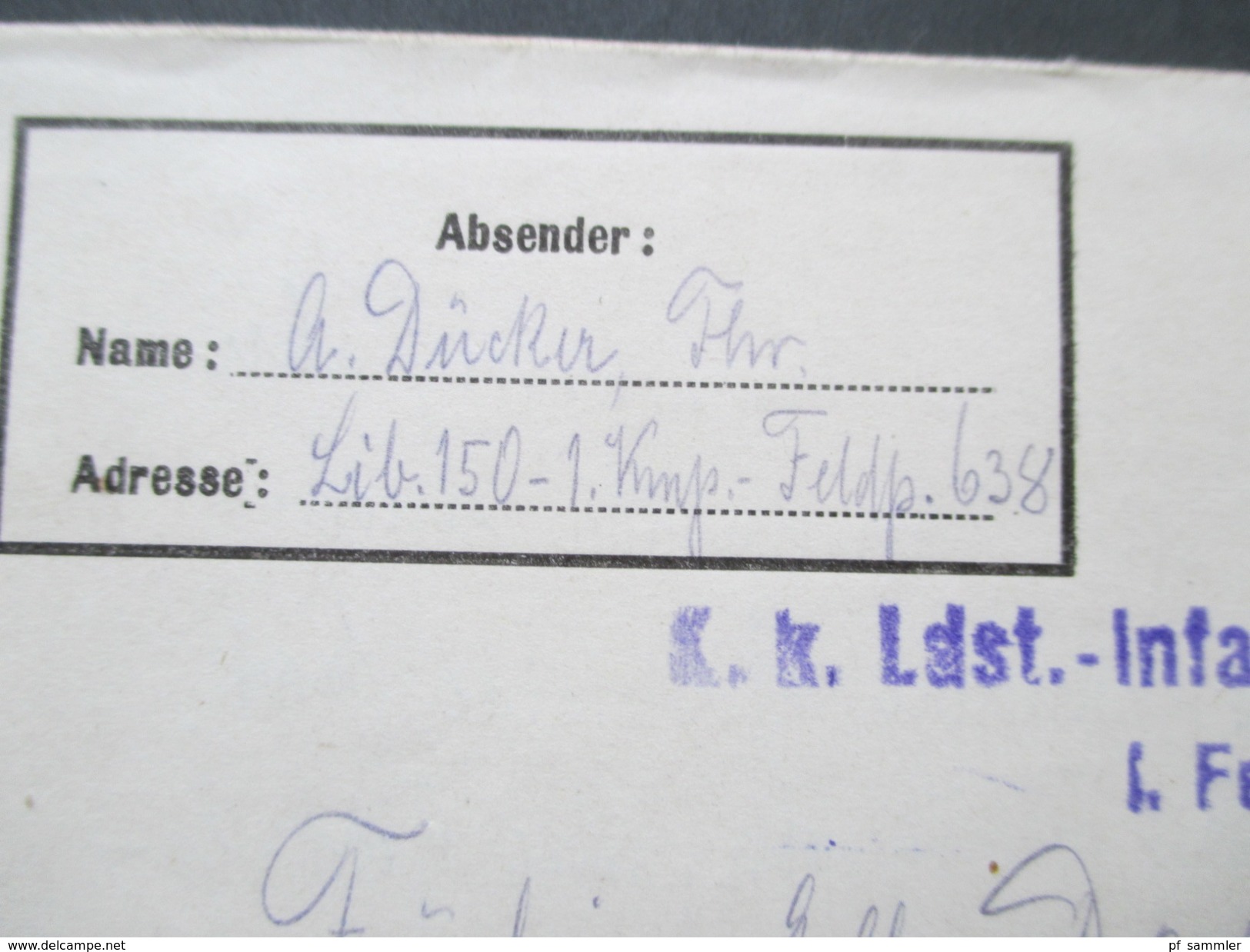 Österreich 1917 Feldpostbrief Mit Inhalt! K.K. Ldst. Infanterie Bataillon Nr. 150. I. Fekldkompagnie. FP Station 638 - Covers & Documents