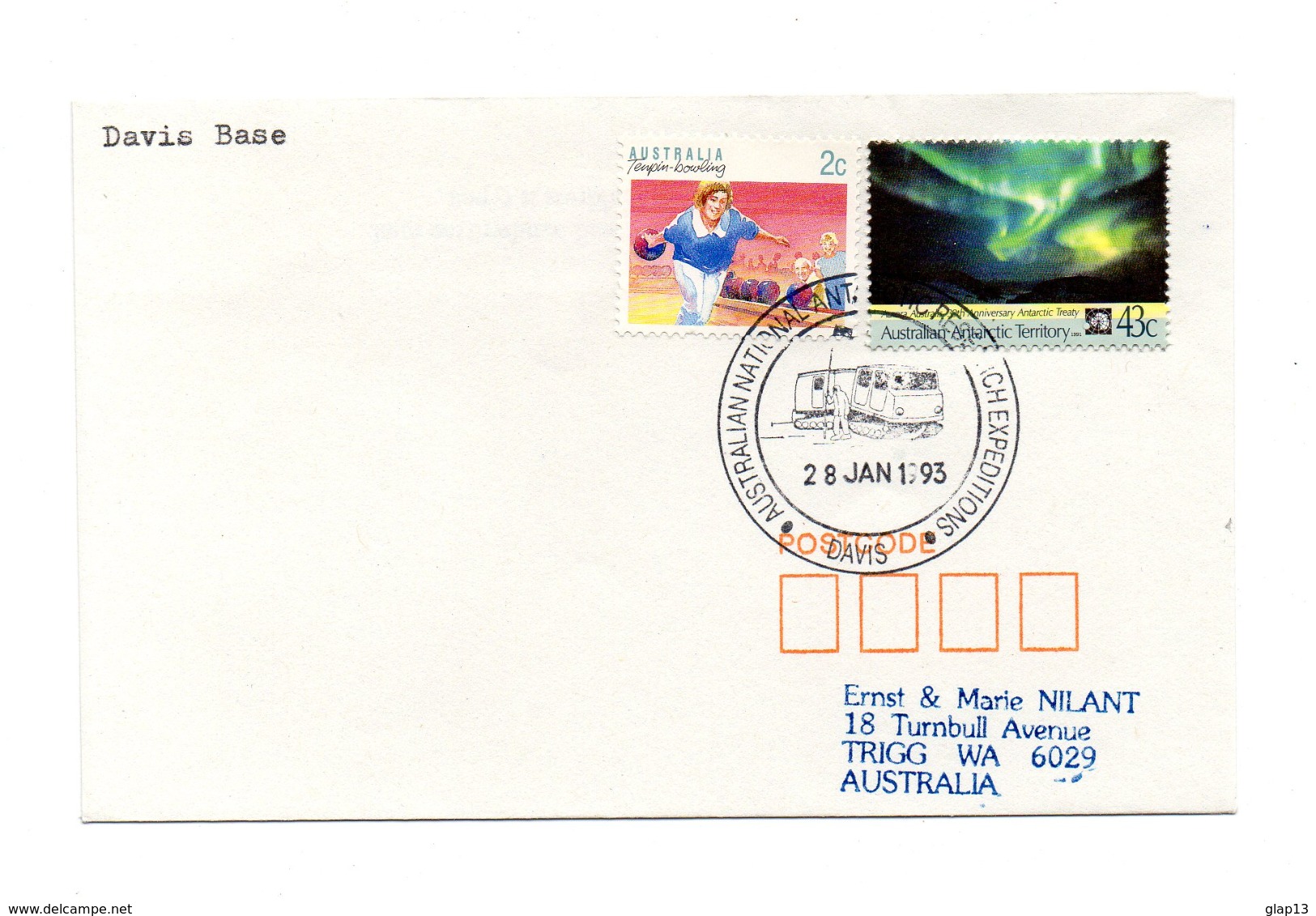 ENVELOPPE POLAIRE DU 28/01/1993  DAVIS BASE - Lettres & Documents