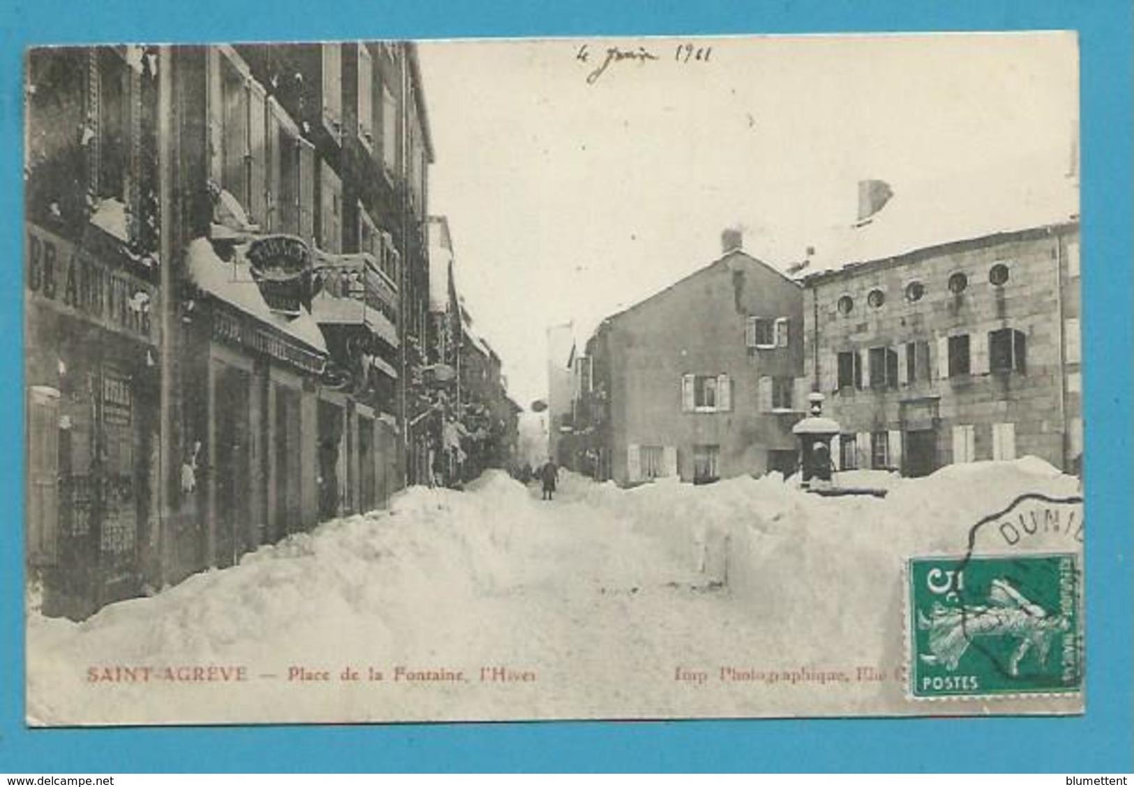 CPA Place De La Fontaine Sous La Neige SAINT-AGREVE 07 - Saint Agrève