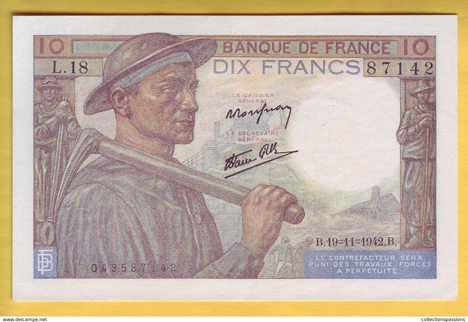 BILLET FRANCAIS - 10 Francs Mineur 19.11.1942 SUP+ - 10 F 1941-1949 ''Mineur''