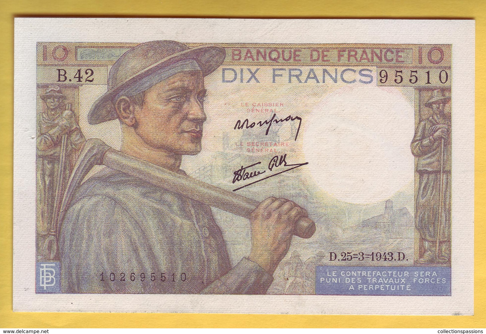 BILLET FRANCAIS - 10 Francs Mineur 25.3.1943 SUP+ - 10 F 1941-1949 ''Mineur''