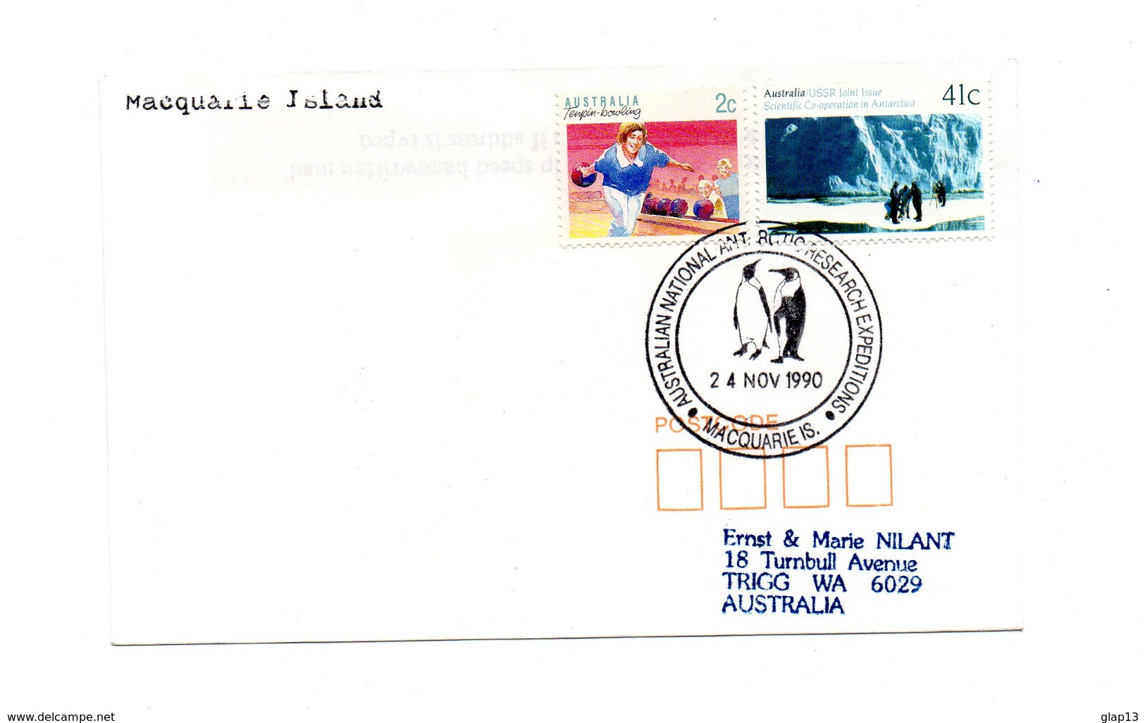 ENVELOPPE POLAIRE DU 24/11/1990  MACQUARIE ISLAND - Lettres & Documents