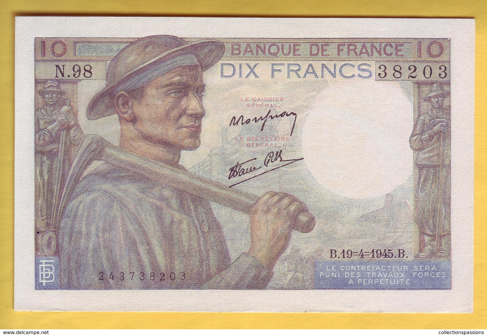 BILLET FRANCAIS - 10 Francs Mineur 19.4.1945 SPL - 10 F 1941-1949 ''Mineur''