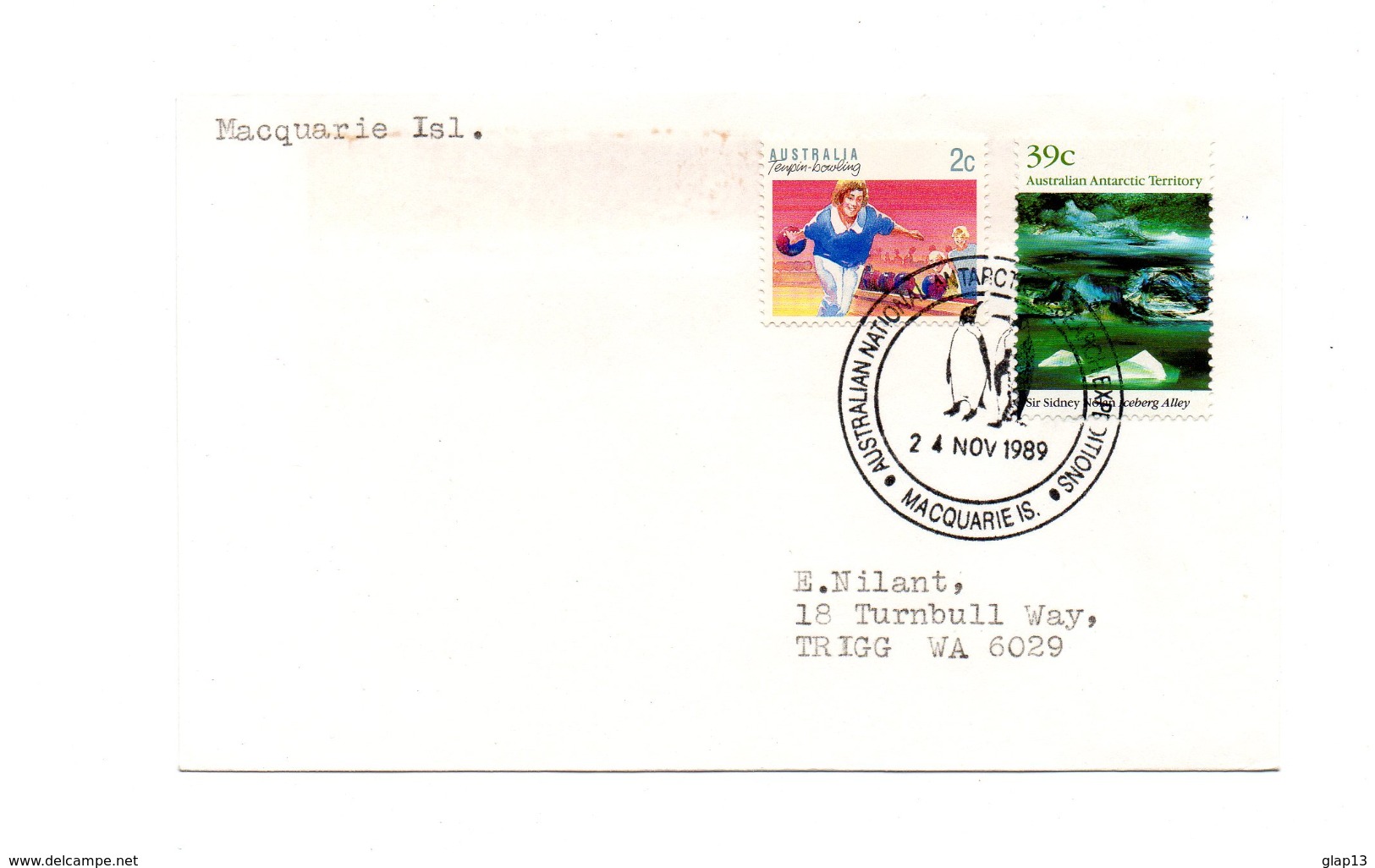 ENVELOPPE POLAIRE DU 24/11/1989  MACQUARIE ISLAND - Lettres & Documents