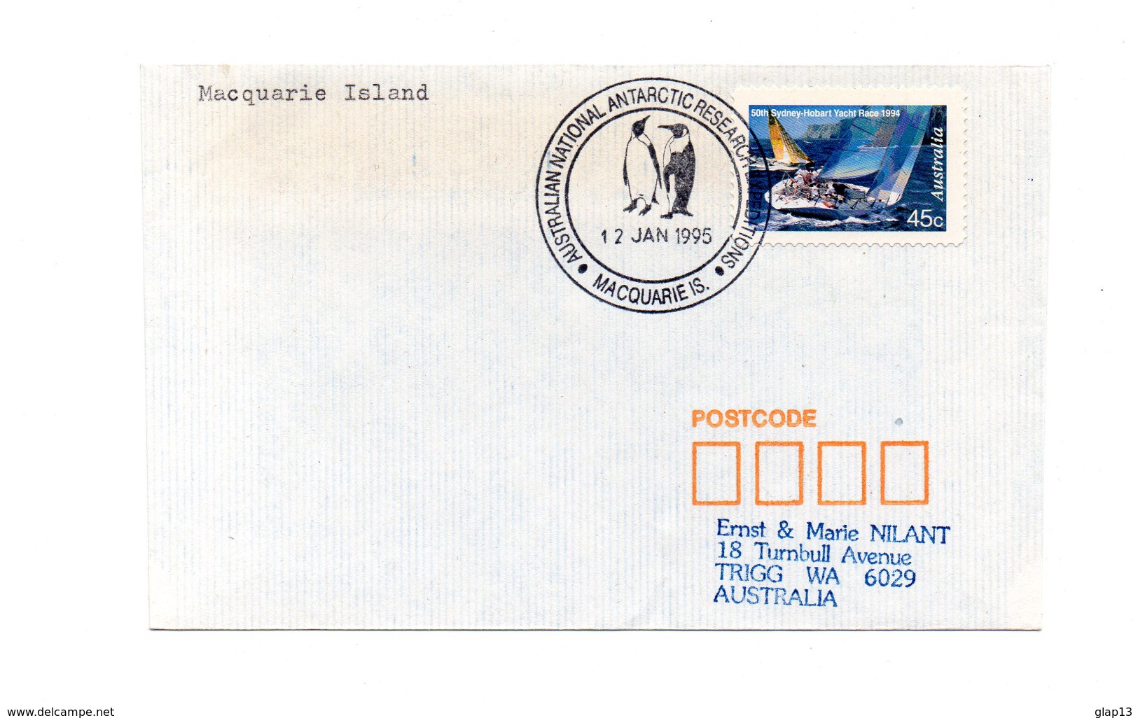 ENVELOPPE POLAIRE DU 12/01/1995  MACQUARIE ISLAND - Lettres & Documents