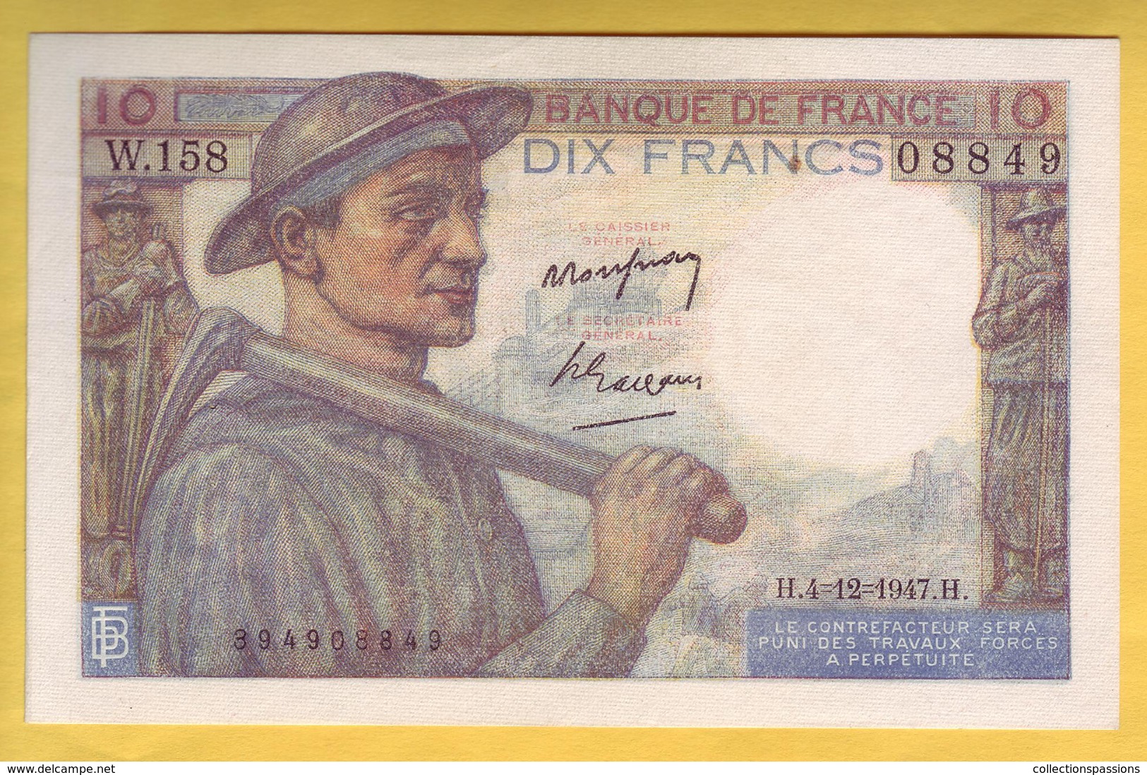 BILLET FRANCAIS - 10 Francs Mineur 4.12.1947 SUP+ - 10 F 1941-1949 ''Mineur''