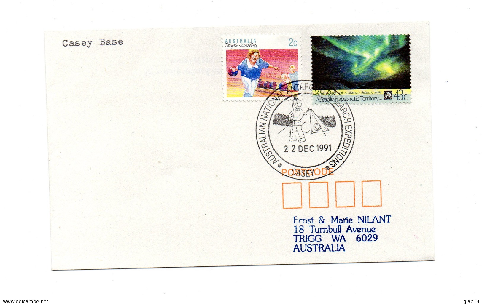 ENVELOPPE POLAIRE DU 22/12/1991  CASEY BASE - Lettres & Documents