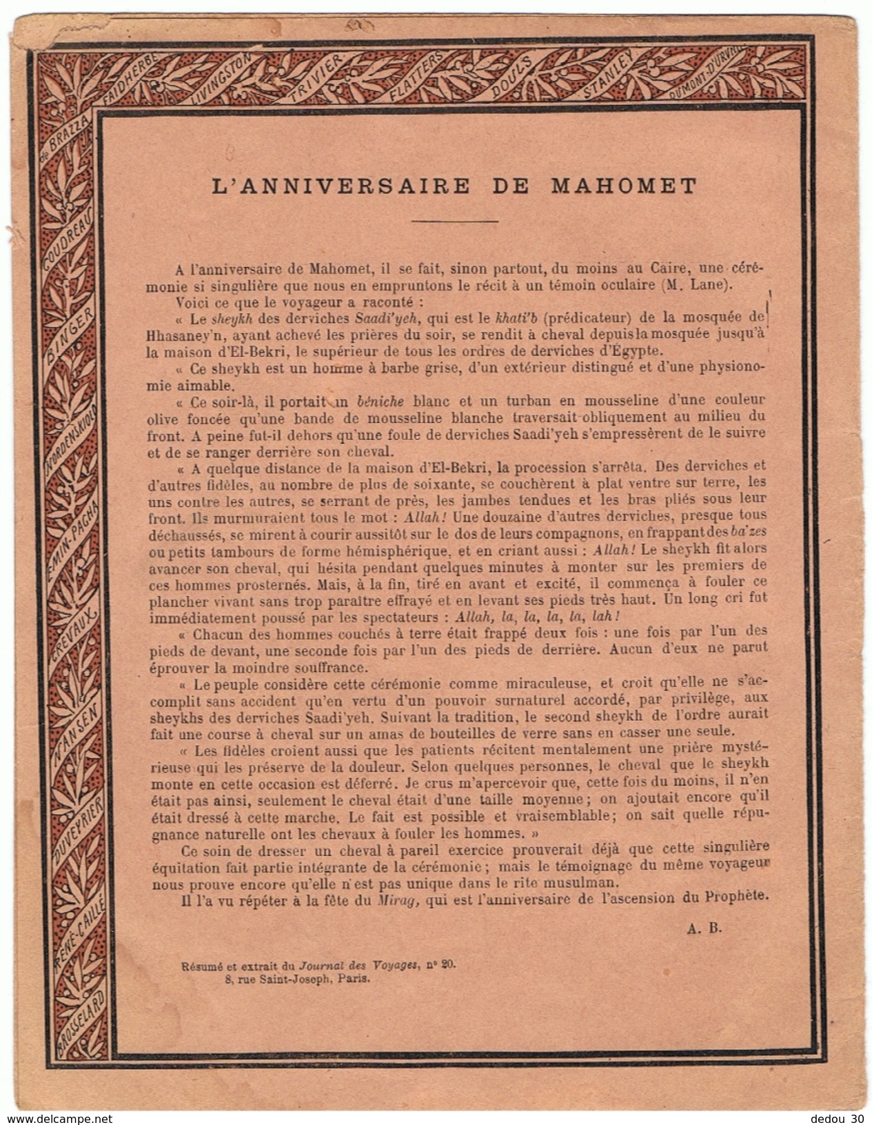 Couverture De  Cahier 19° Siècle - Voyage Sur Terre Et Mer - Illustration Anniversaire De Mahomet N° 33 - Animaux