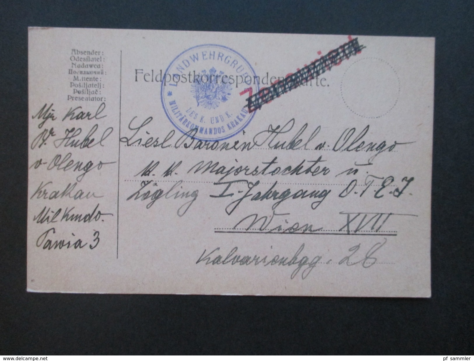 Österreich 1914/15 Felpost Korrespondenz Major Hubel Von Olengo. Mährisch Ostrau / Krakau. Baronesse / K.u.K. Offizier - Briefe U. Dokumente