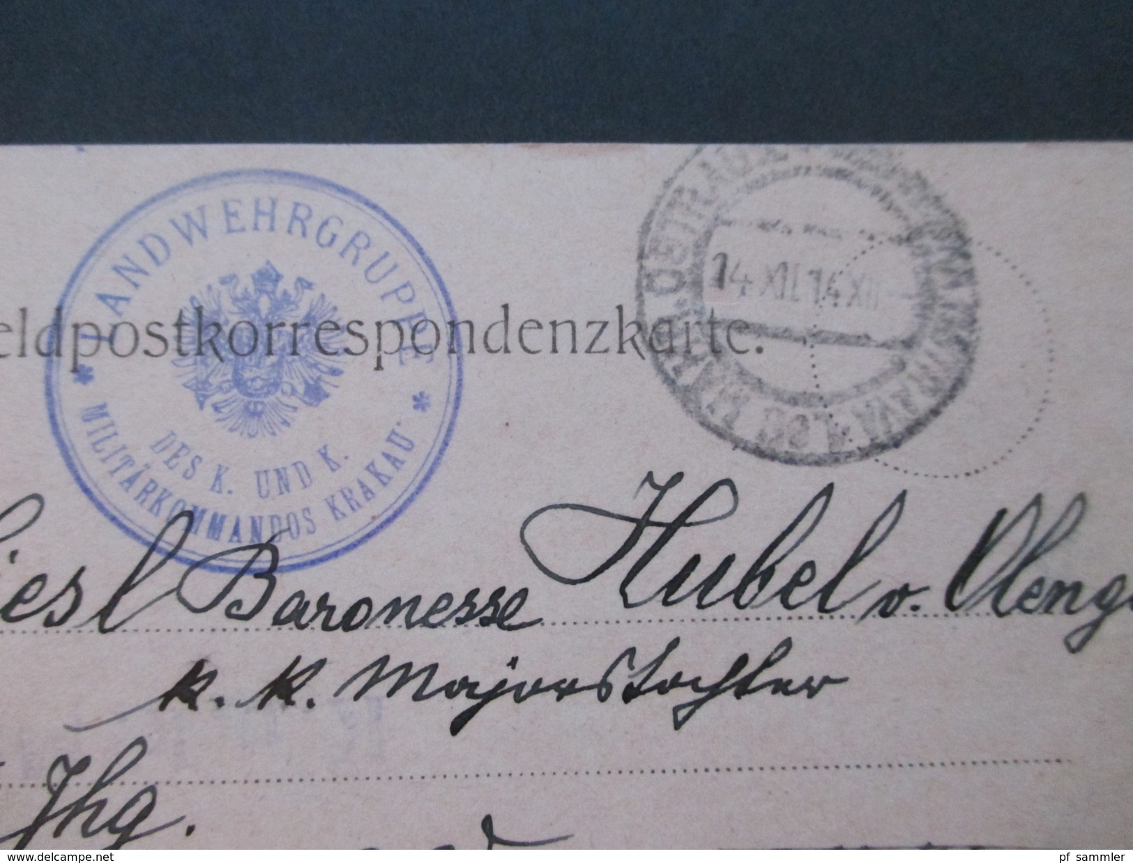 Österreich 1914/15 Felpost Korrespondenz Major Hubel von Olengo. Mährisch Ostrau / Krakau. Baronesse / K.u.K. Offizier