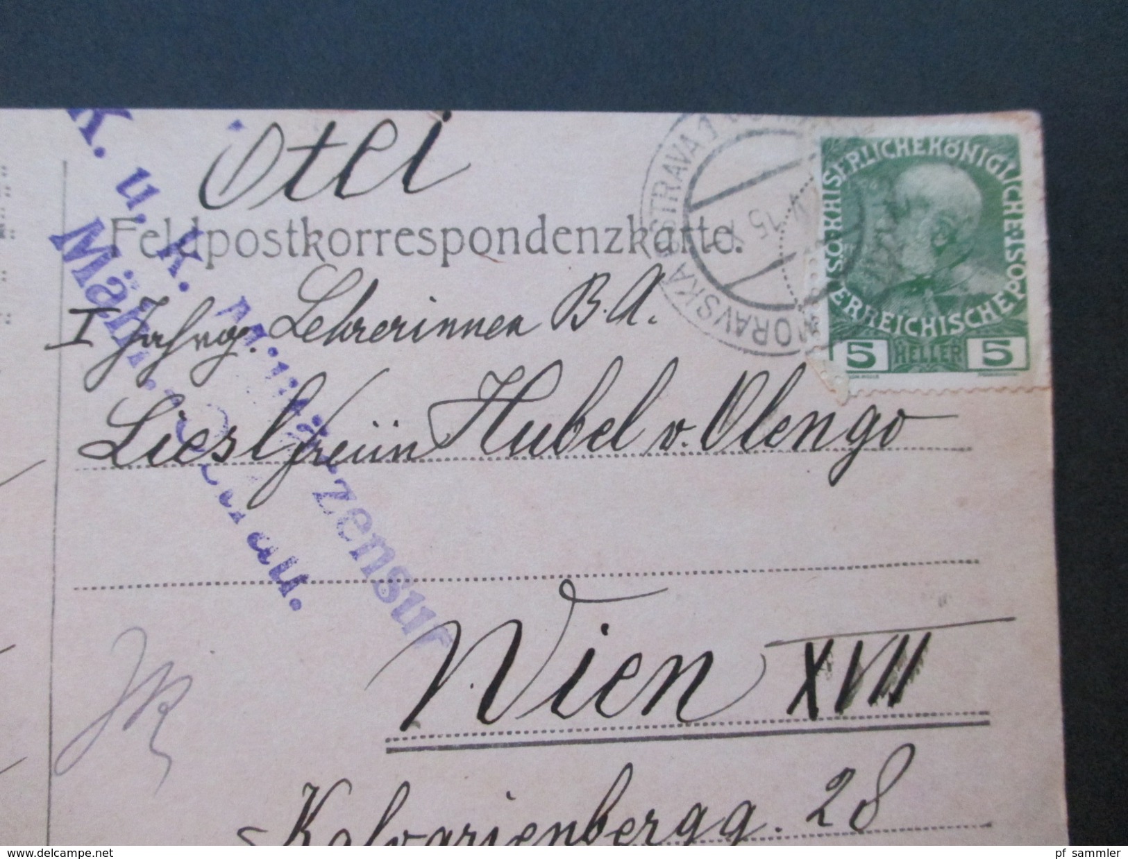 Österreich 1914/15 Felpost Korrespondenz Major Hubel von Olengo. Mährisch Ostrau / Krakau. Baronesse / K.u.K. Offizier