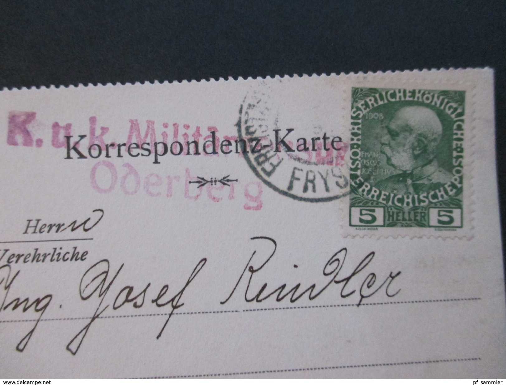 Österreich 1916 Postkarte K.u.K Militärzensur Oderberg. Sam. Blumenthal & Sohn. Freistadt / Frystadt. Schwarzblech Usw. - Briefe U. Dokumente