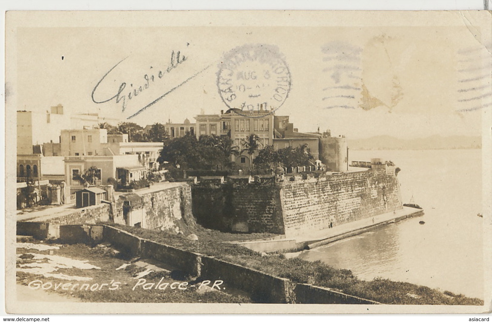 Real Photo Governor Palace Written By Antoine Giudicelli 1917 " A Bas Les Boches " WWI - Puerto Rico