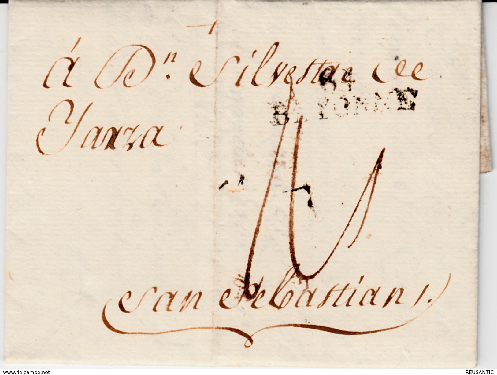 PREPHILATELIE FRANCE- LETTRE DE BAYONNE POUR SANT SEBASTIEN -ESPAGNE-   ---1795--- - 1701-1800: Précurseurs XVIII
