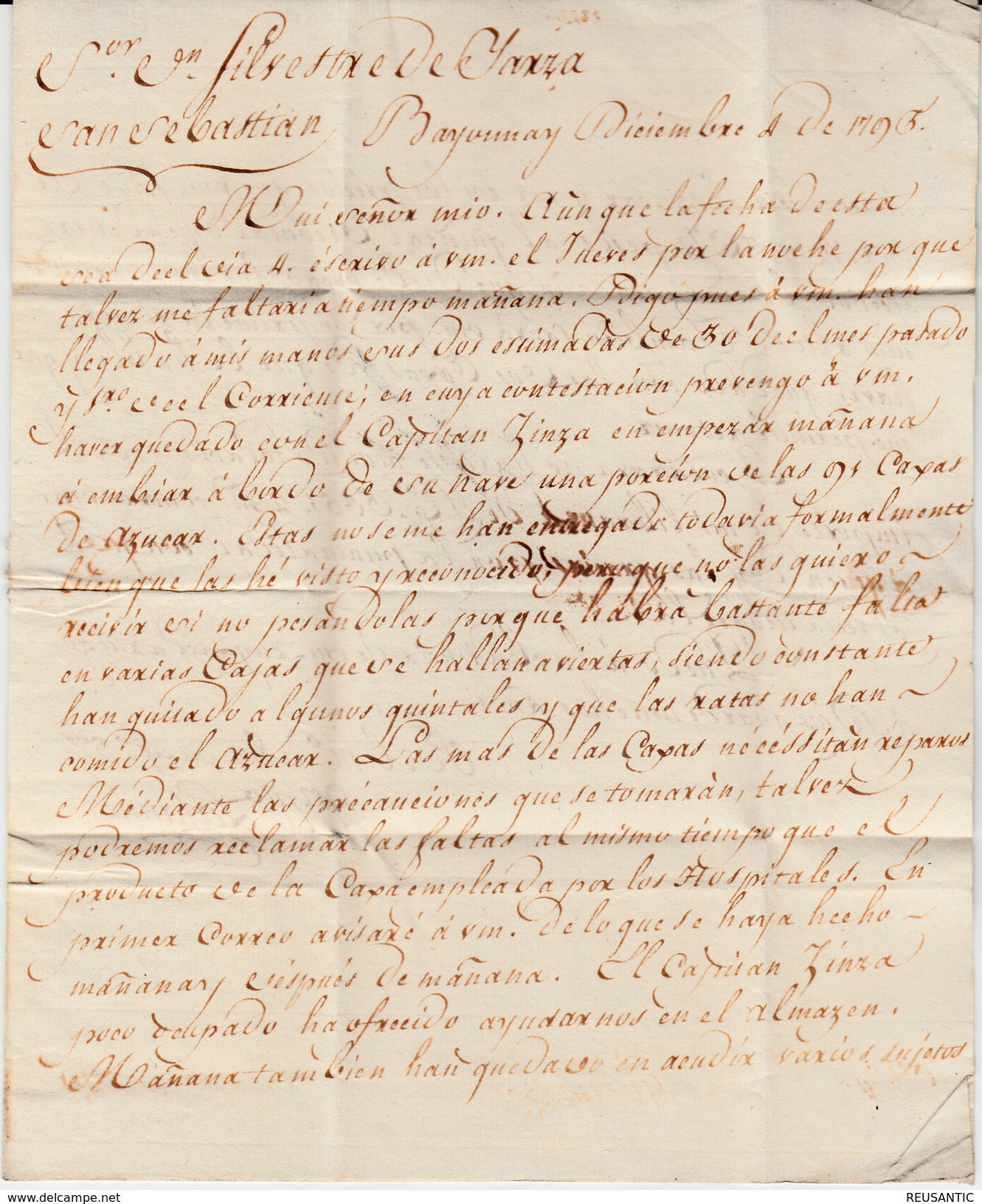 PREPHILATELIE FRANCE- LETTRE DE BAYONNE POUR SANT SEBASTIEN -ESPAGNE-   ---1795--- - 1701-1800: Précurseurs XVIII