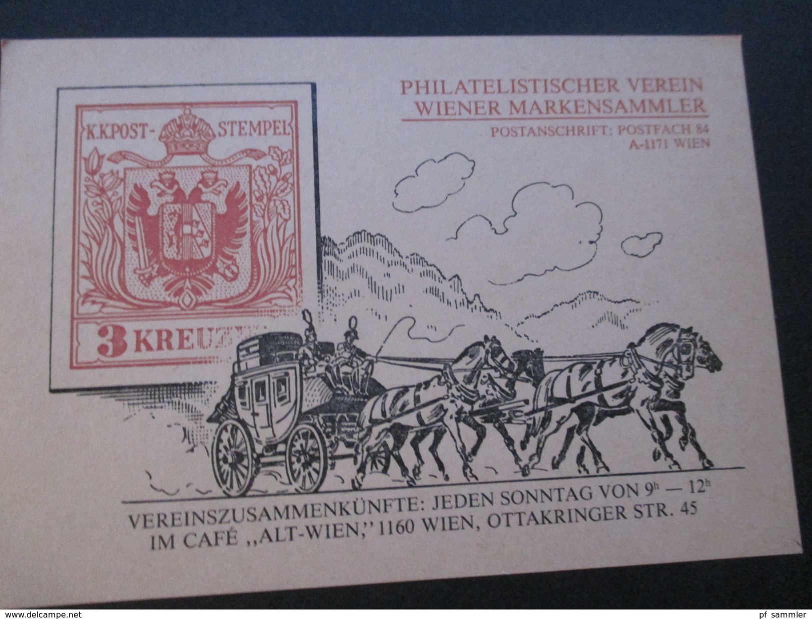 Österreich Postkarte Philatelistischer Verein Wiener Markensammler. Versammlung Im Cafe Alt-Wien - Postzegels (afbeeldingen)