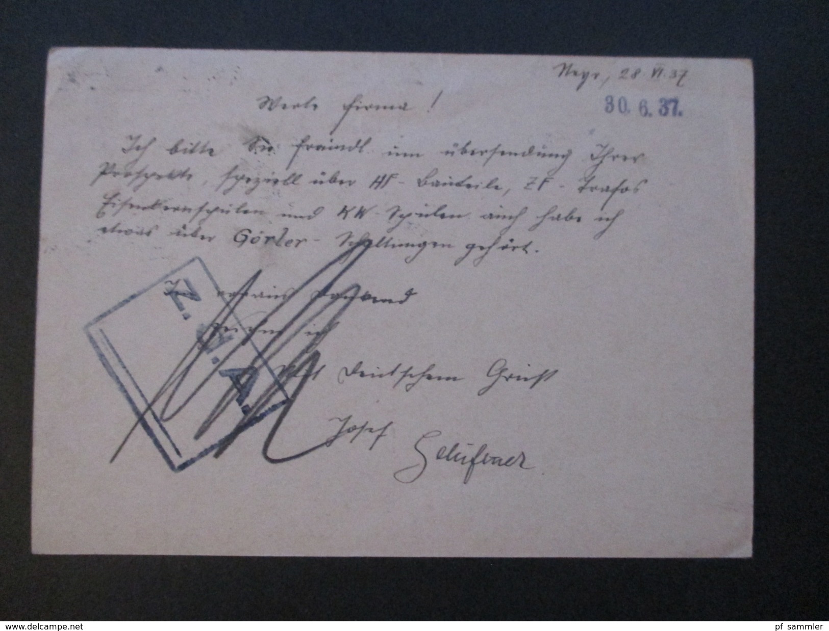 Österreich 1937 Postkarte / Ganzsache. Stempel:Steyr Die Schöne Eisenstadt, Auto- Waffen- Messerindustrie Oberösterreich - Cartas & Documentos