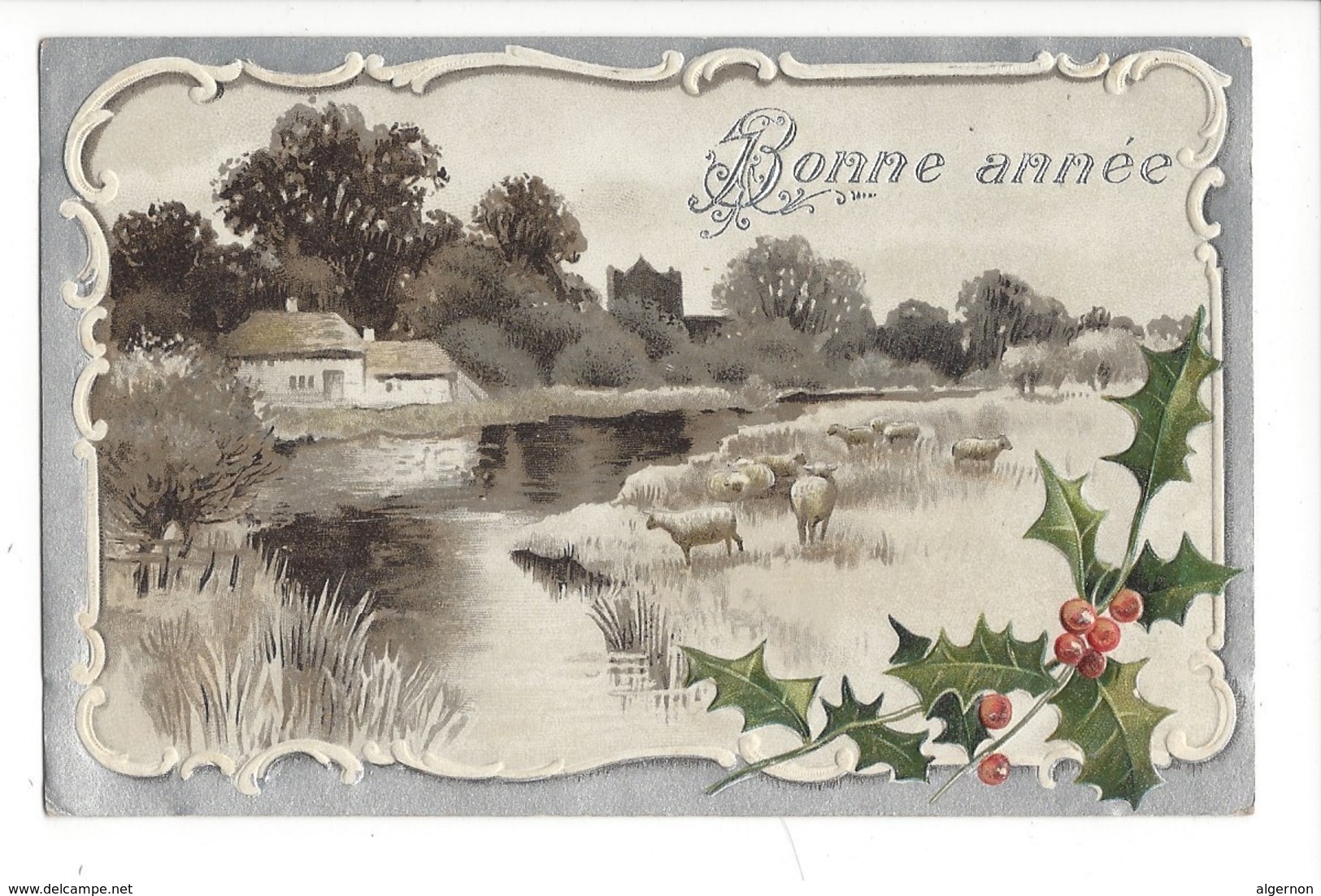 16100 -   Bonne Année Paysage Moutons Et Houx Envoyée De Cortaillod En 1907 - New Year