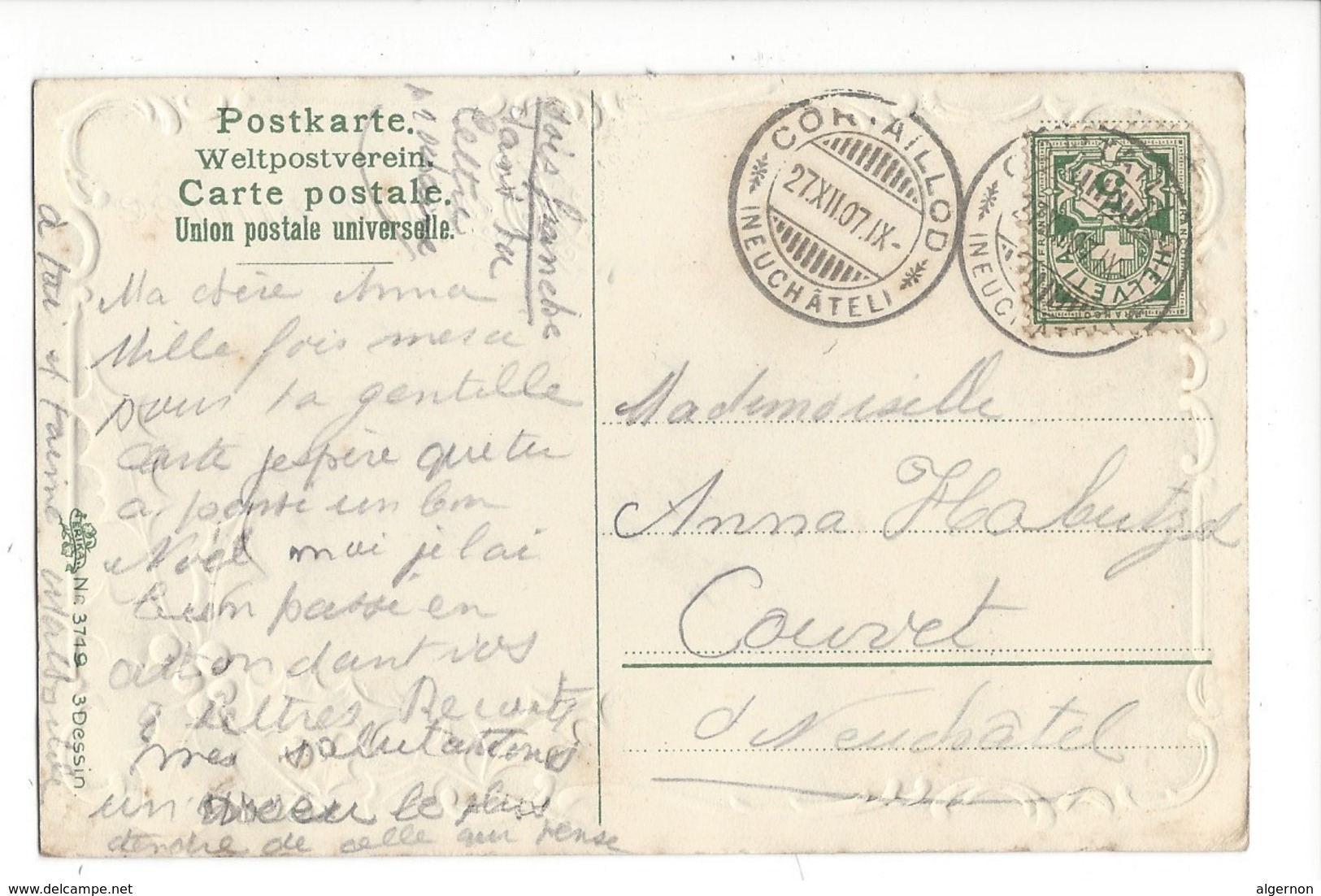 16100 -   Bonne Année Paysage Moutons Et Houx Envoyée De Cortaillod En 1907 - New Year