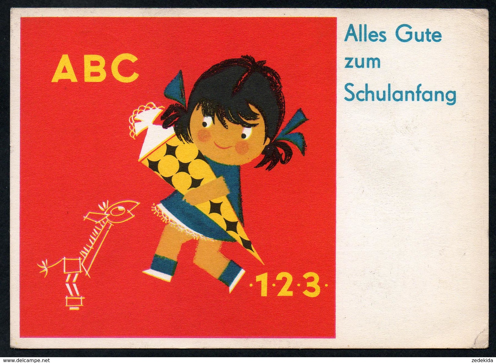 8952 - Alte Glückwunschkarte DDR 1966 - Schulanfang Zuckertüte - Reichenbach - Gel - Einschulung