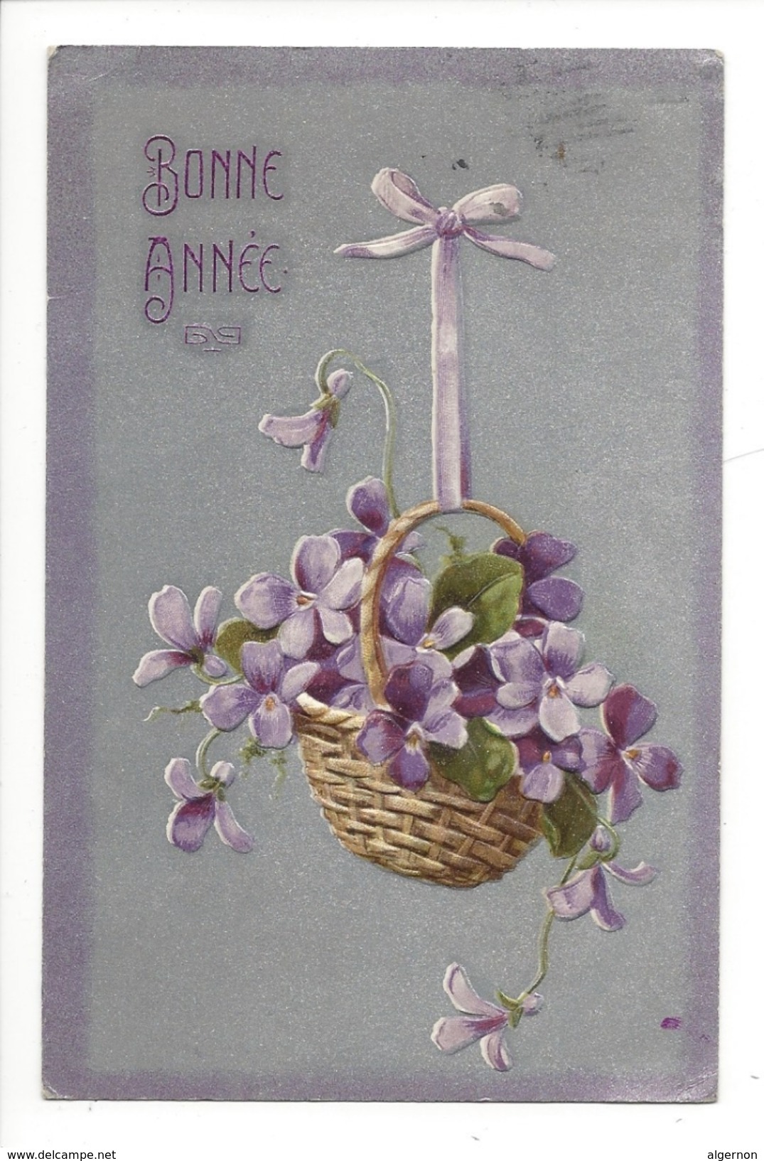 16101 -   Bonne Année  Corbeille De Violettes Carte En Relief - Nouvel An