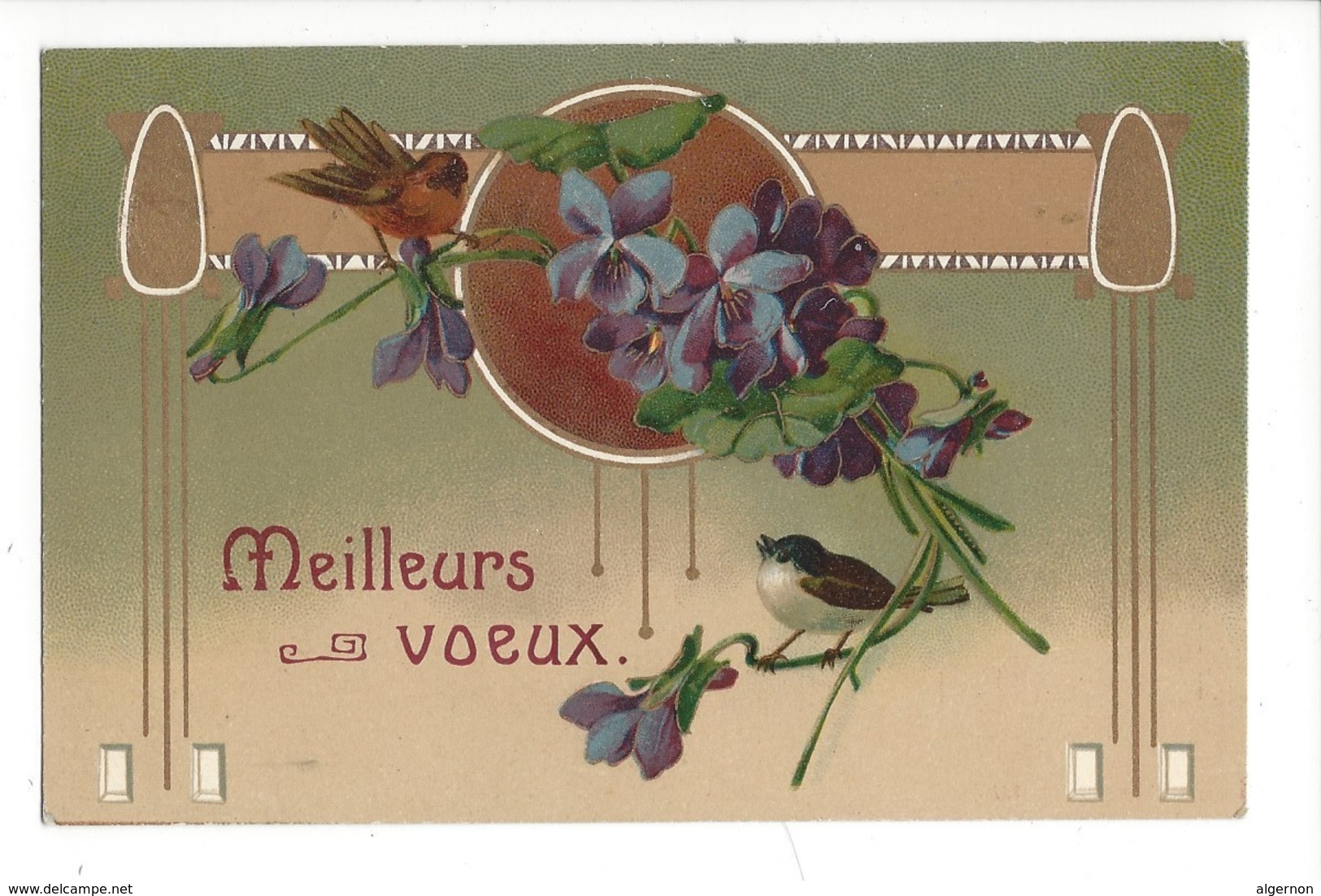 16102 -   Meilleurs Voeux Oiseaux Sur Branche De Violettes + Cachet Les Grnges Près De Château D'Oex - Nouvel An