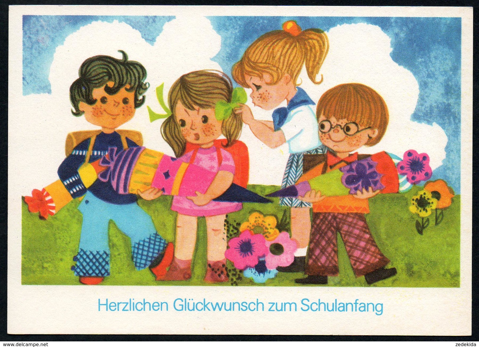 8956 - Alte Glückwunschkarte DDR 1979 - Schulanfang Zuckertüte - Hoppert - Planet - N. Gel - TOP - Einschulung