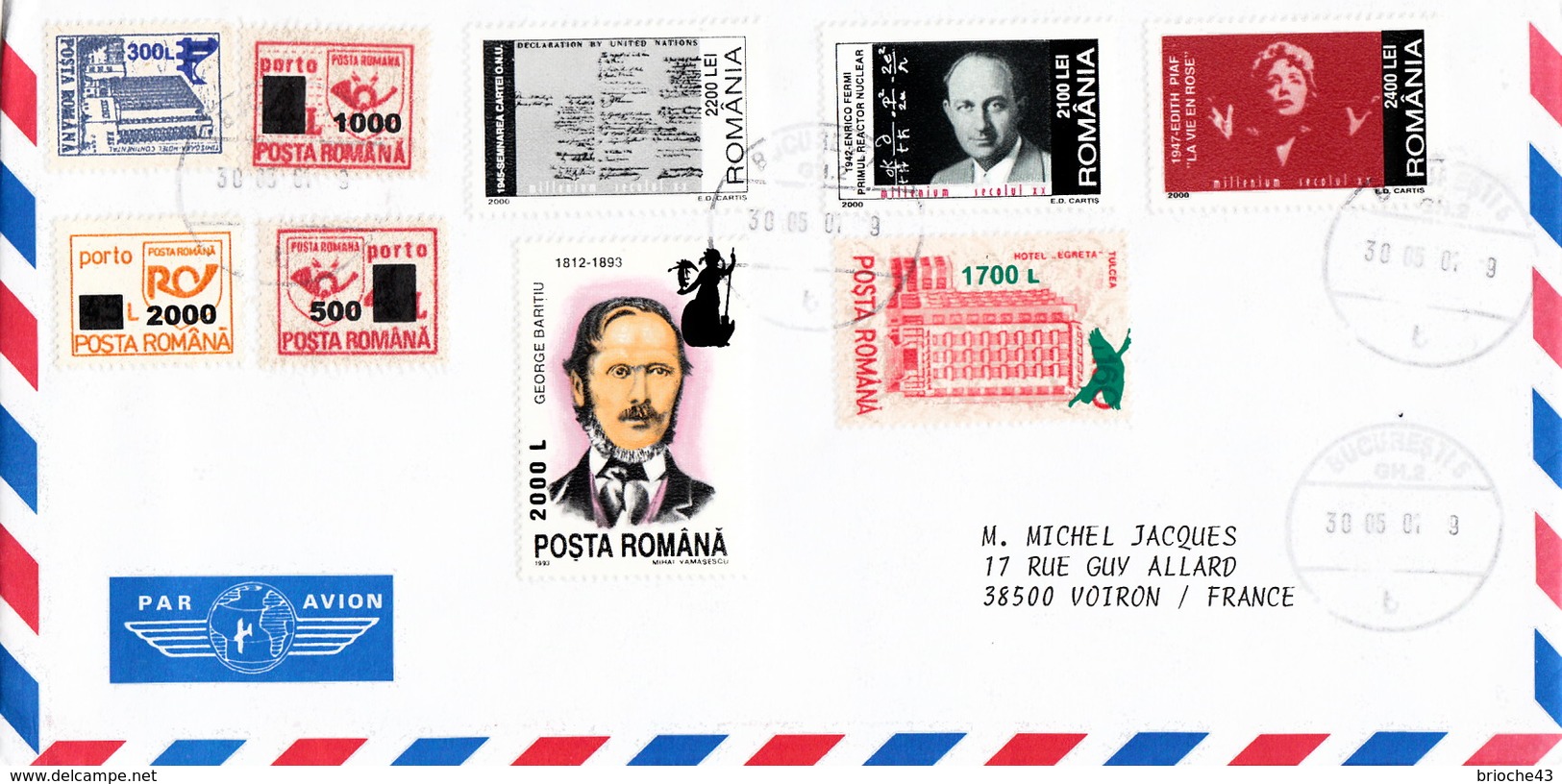 LETTRE COVER ROUMANIE ROMÂNIA - GEORGE BARITIU - ENRICO FERMI- EDITH PIAF - Other & Unclassified