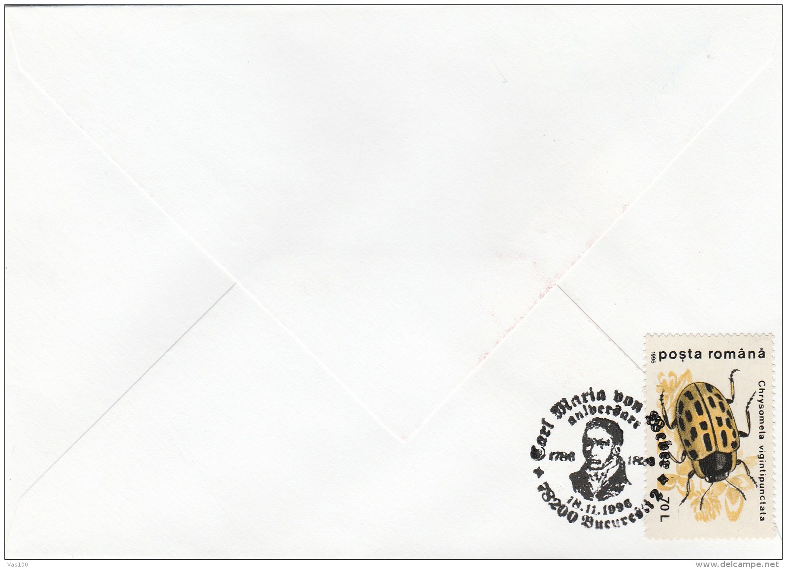 #BV6400  MUSIC,C.M. WEBER,SPECIAL COVER WITH STAMP,OBLITERATION CONCORDANTE, 1996,ROMANIA. - Music