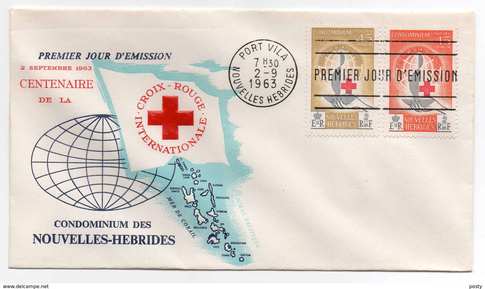 NOUVELLES-HEBRIDES - ENVELOPPE 1er JOUR - FDC - CENTENAIRE DE LA CROIX-ROUGE INTERNATIONALE - 1963 - - FDC