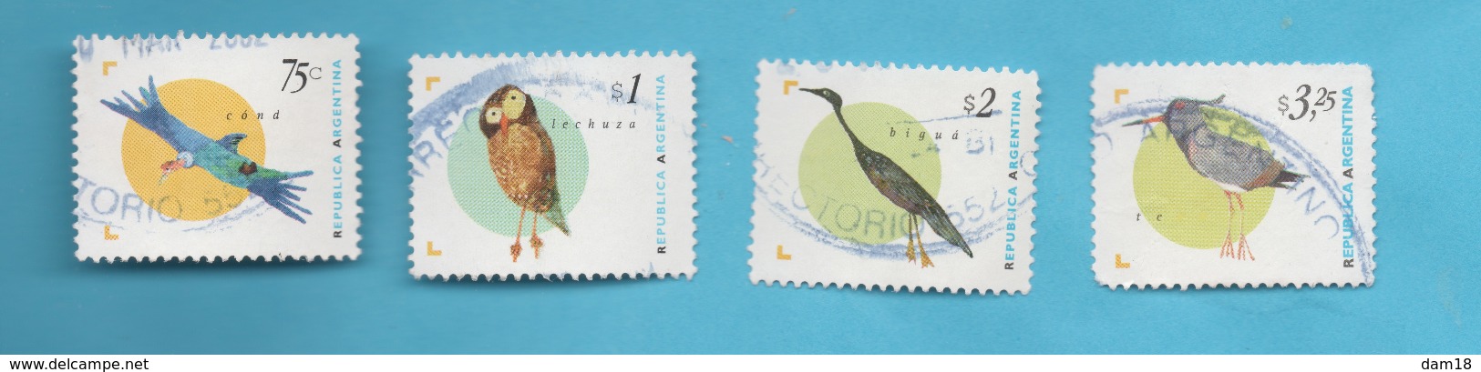 ARGENTINE 1995-98 N° 1881 1889 1890 2037 (o) (YT) VALEUR 10,80 &euro;  FAUNE OISEAUX - Used Stamps