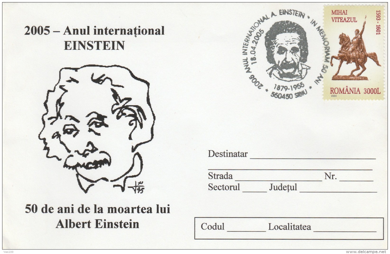 #BV6503 ALBERT EINSTEIN,SCIENCE,SPECIAL COVER WITH STAMPS, OBLITERATION CONCORDANTE,2005,ROMANIA. - Albert Einstein