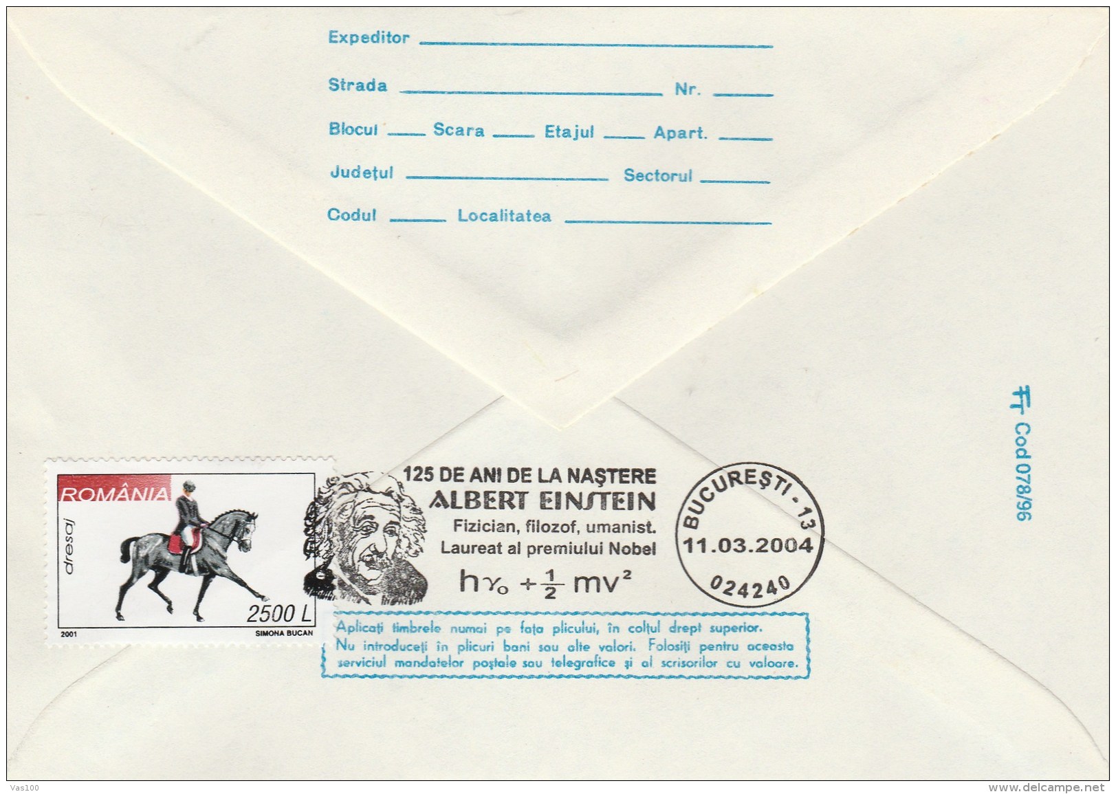 #BV6514  ALBERT EINSTEIN, MINING, URANIUM,COVER STATIONERY WITH STAMP,OBLITERATION CONCORDANTE,1996,ROMANIA. - Albert Einstein