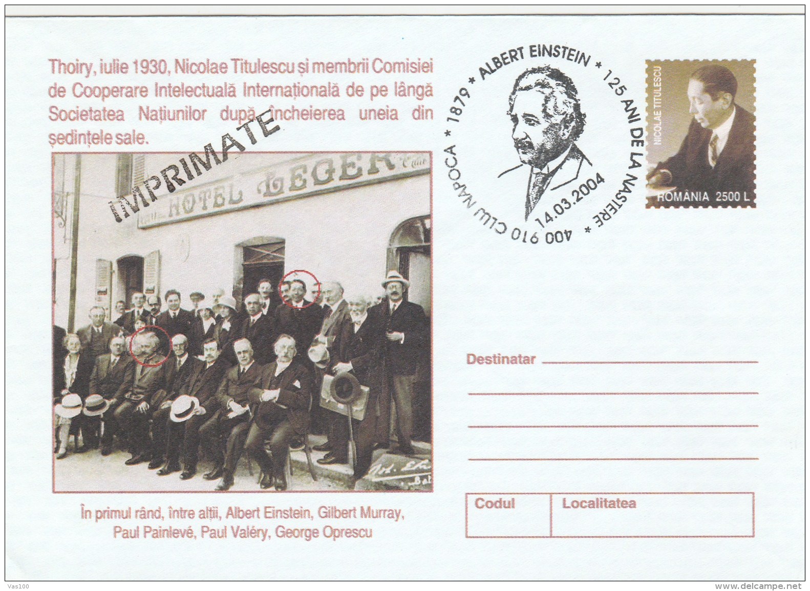 #BV6526  ALBERT EINSTEIN,SCIENCE,FAMOUS PEOPLE,COVER STATIONERY,OBLITERATION CONCORDANTE,2002,ROMANIA. - Albert Einstein