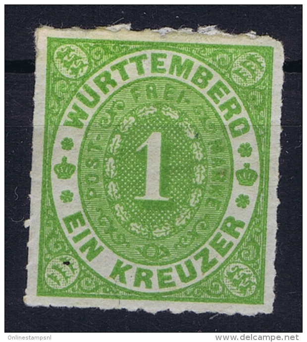 Würtemberg 1869 Mi Nr 36 B Dunkelgelblichgrün  MH/* Falz/ Charniere - Nuovi