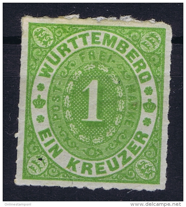 Würtemberg 1869 Mi Nr 36 B Dunkelgelblichgrün  MH/* Falz/ Charniere - Ungebraucht