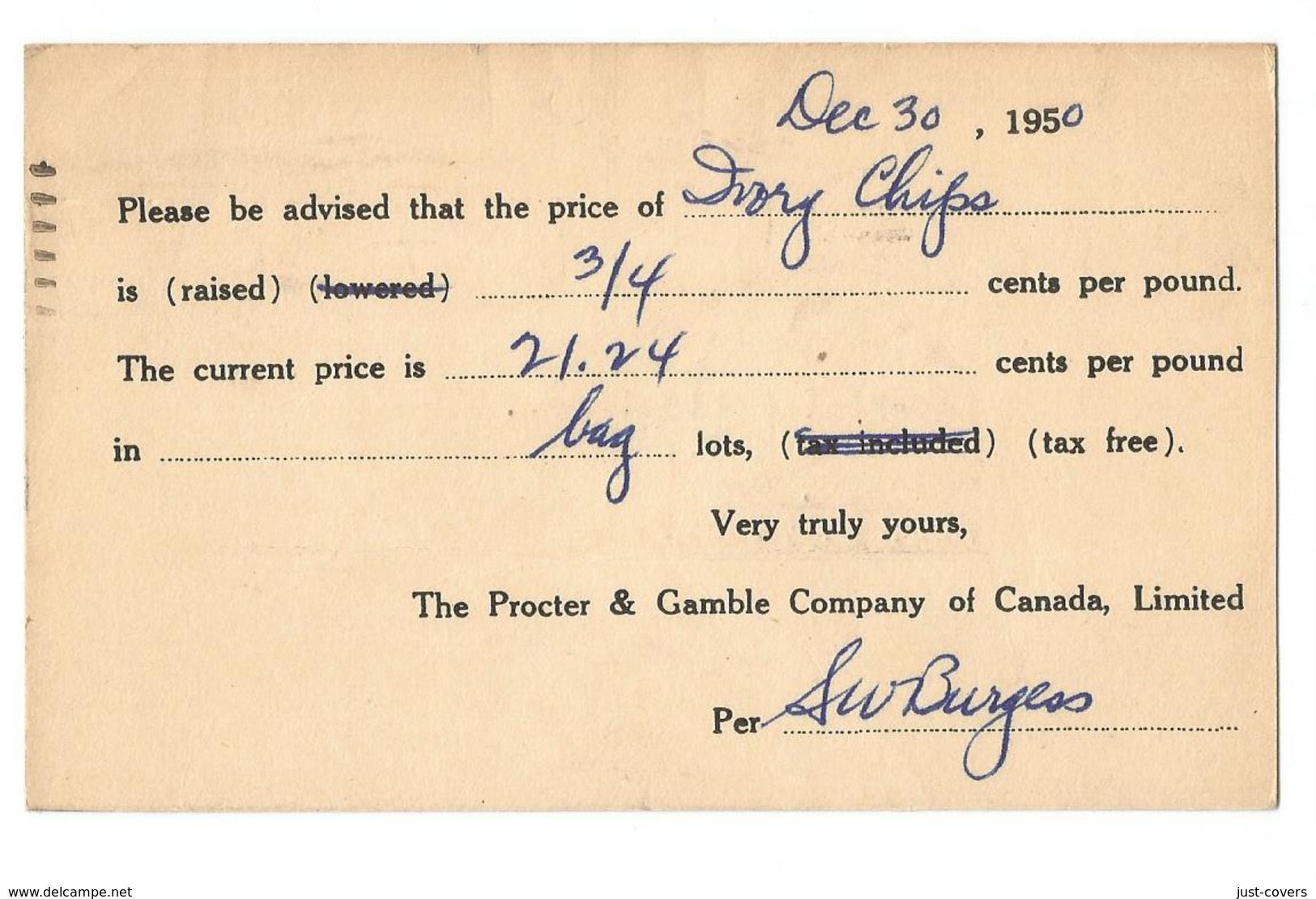 Canada Scott # UX78 Type 1. Proctor And Gamble Company - 1903-1954 De Koningen