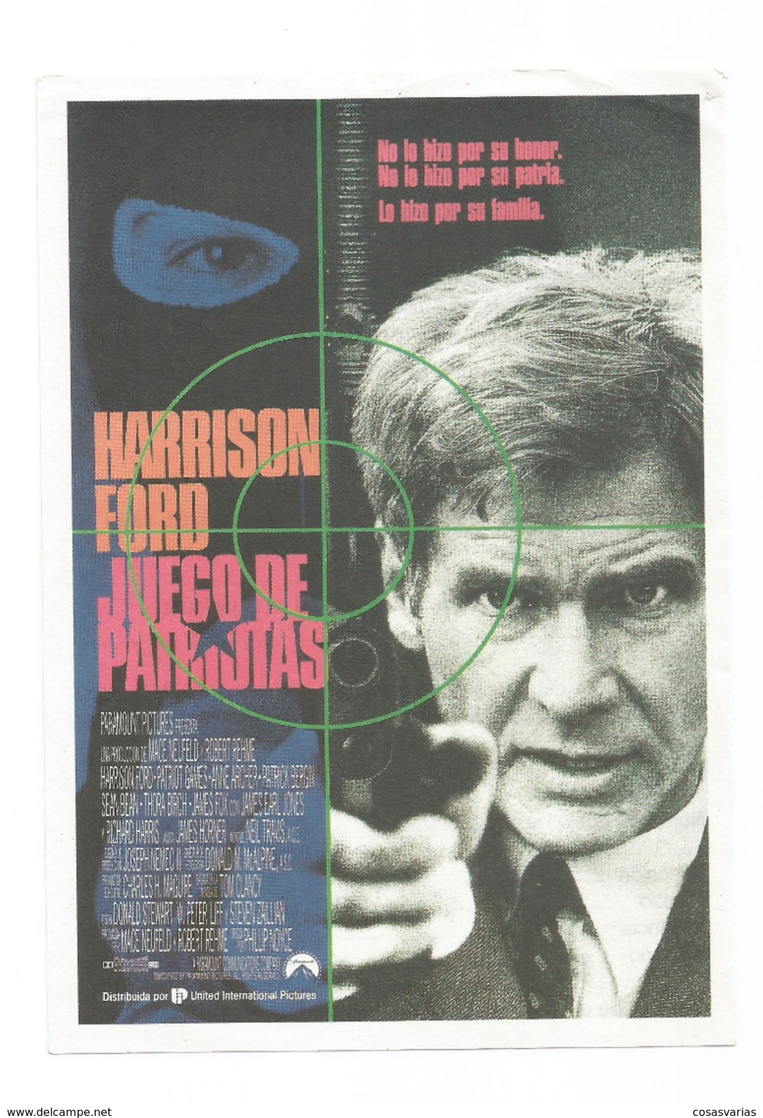 JUEGO DE PATRIOTAS HARRISON FORD - Programa Cine FILM PROGRAM  AFFICHE CINÉMA - Afiches & Pósters