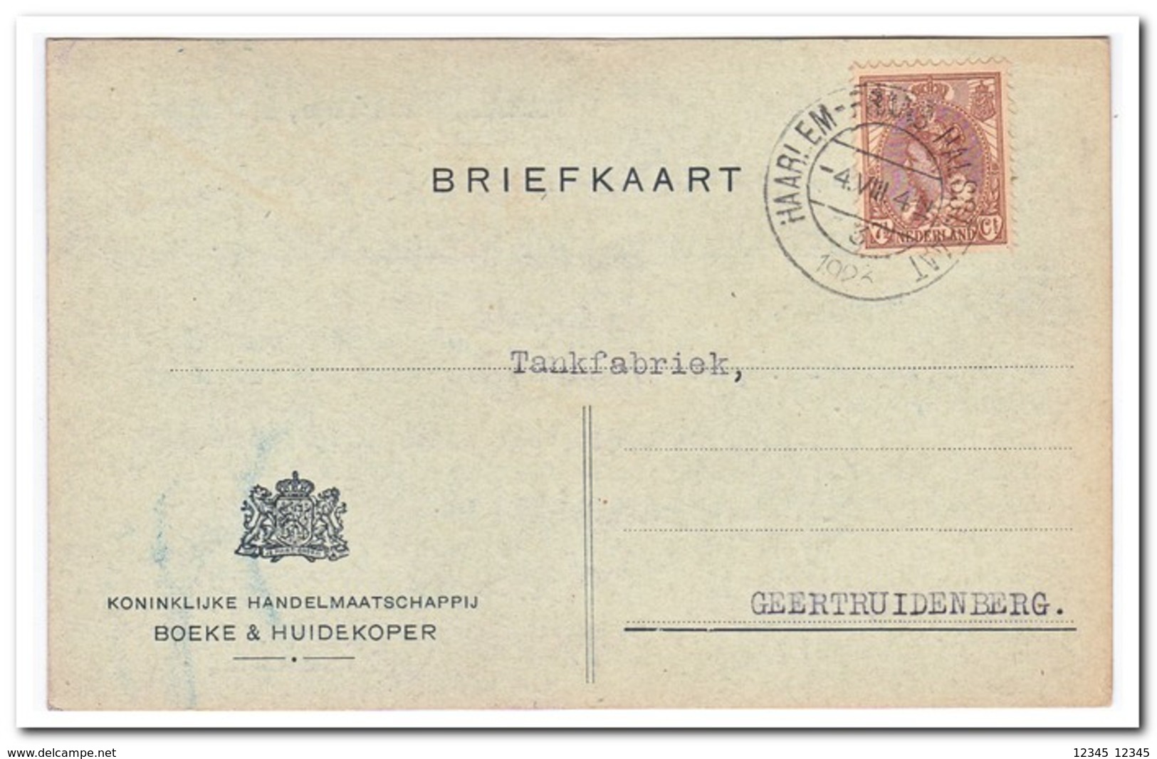 Brief Haarlem Naar Geertruidenberg Stempel Haarlem-Frans-Halsstraat -4.VIII.4n 1923 ( Boeke & Huidekoper Kon. Handelm.) - Brieven En Documenten