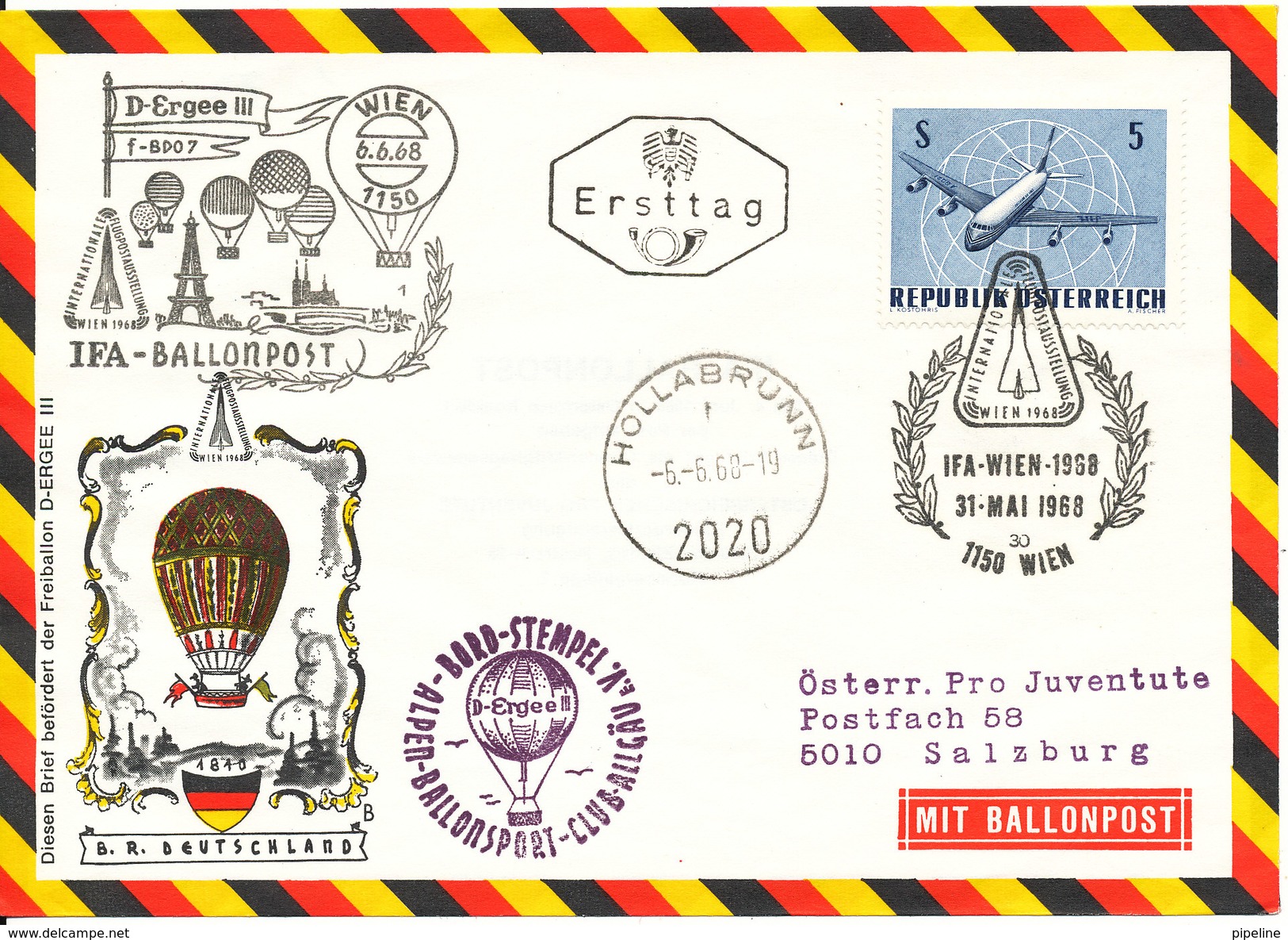Austria Balloon Cover With A Lot Of Cancels And Postmarks 1968 - Par Ballon