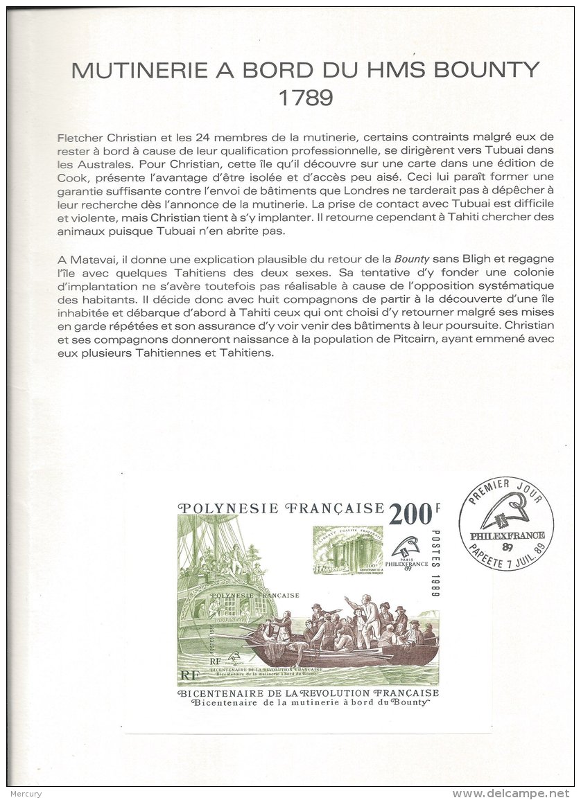 POLYNESIE - Bel Encart De La Révolution Française Bloc Et Timbre - 2 Scans - Blocs-feuillets