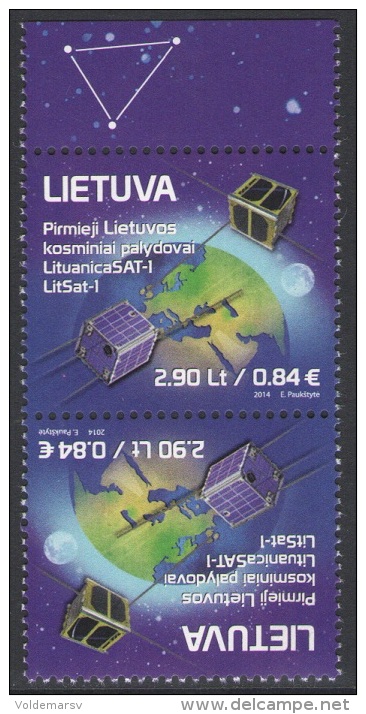Lithuania 2014 Mih. 1170 Space. First Lithuanian Satellites (tet-beche) MNH ** - Lituania