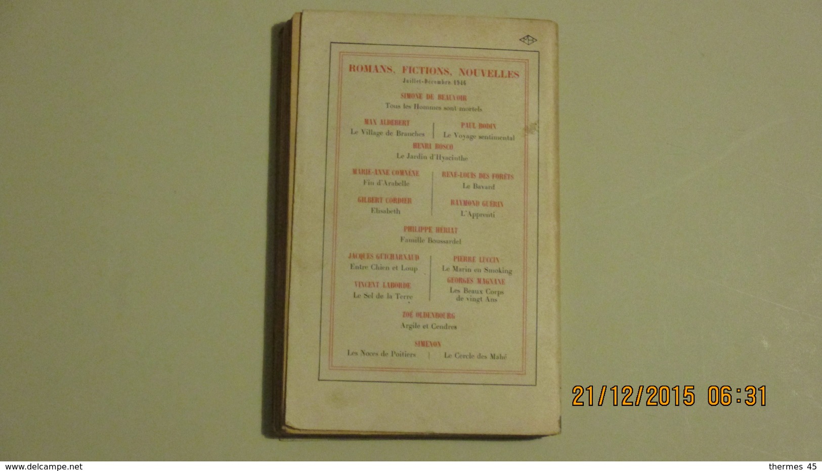 BORIS VIAN / EDITION ORIGINALE / L'ECUME DES JOURS / 1947 NRF GALLIMARD - Autres & Non Classés