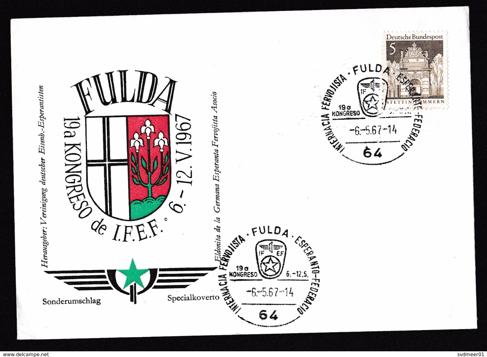 Germany: Commemorative Cover, 1967, 1 Stamp, Cancel Esperanto Conference, International Language (traces Of Use) - Brieven En Documenten