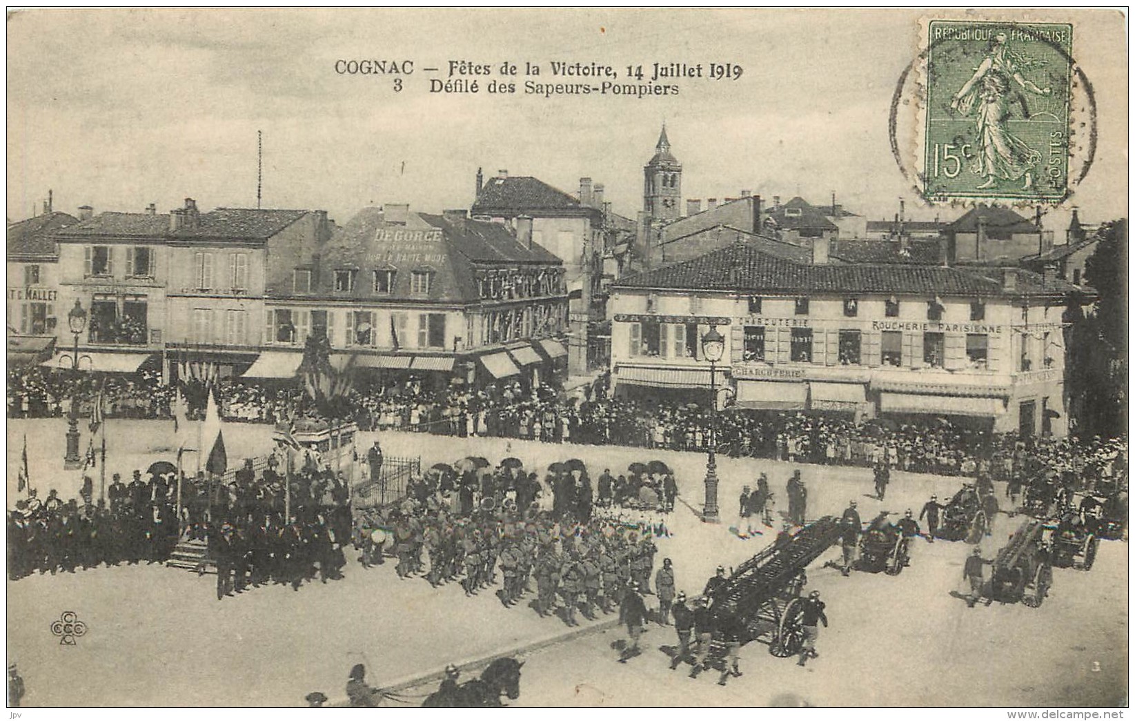 COGNAC - FETES DE LA VICTOIRE 14 JUILLET 1919 - DEFILE DES SAPEURS POMPIERS - Cognac