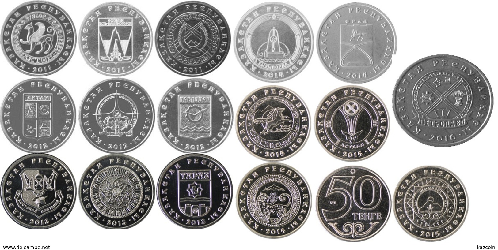 2011-2012-2013-2014-2015-2016  Kazakhstan Kasachstan - Towns Cities Of Kazakhstan - 16 Coins - COMPLETE SET - Kazakhstan