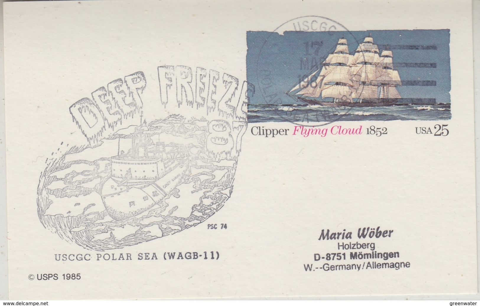 USA 1987 Postal Stationery "Clipper Flying Cloud"  Ca Deep Freeze 87 / Pölar Sea (34218) - Polar Ships & Icebreakers