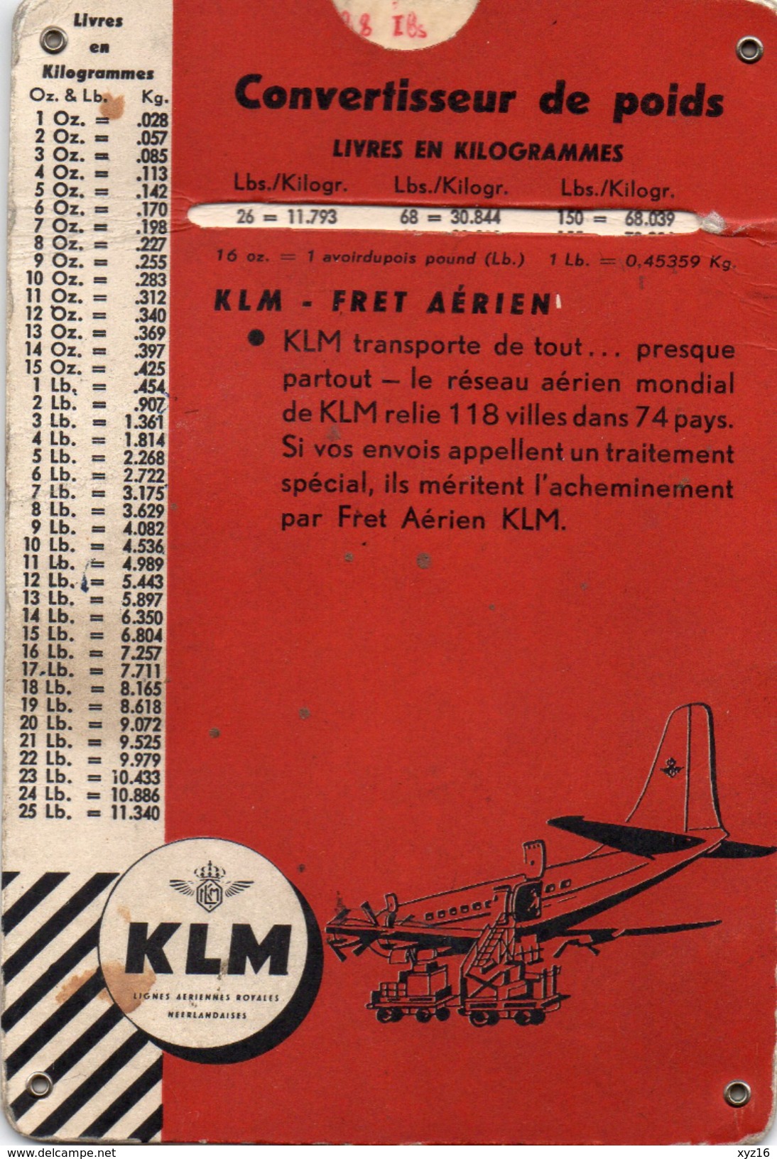 Convertisseur De Poids KLM _ FRET AERIEN 1959 - Pubblicità