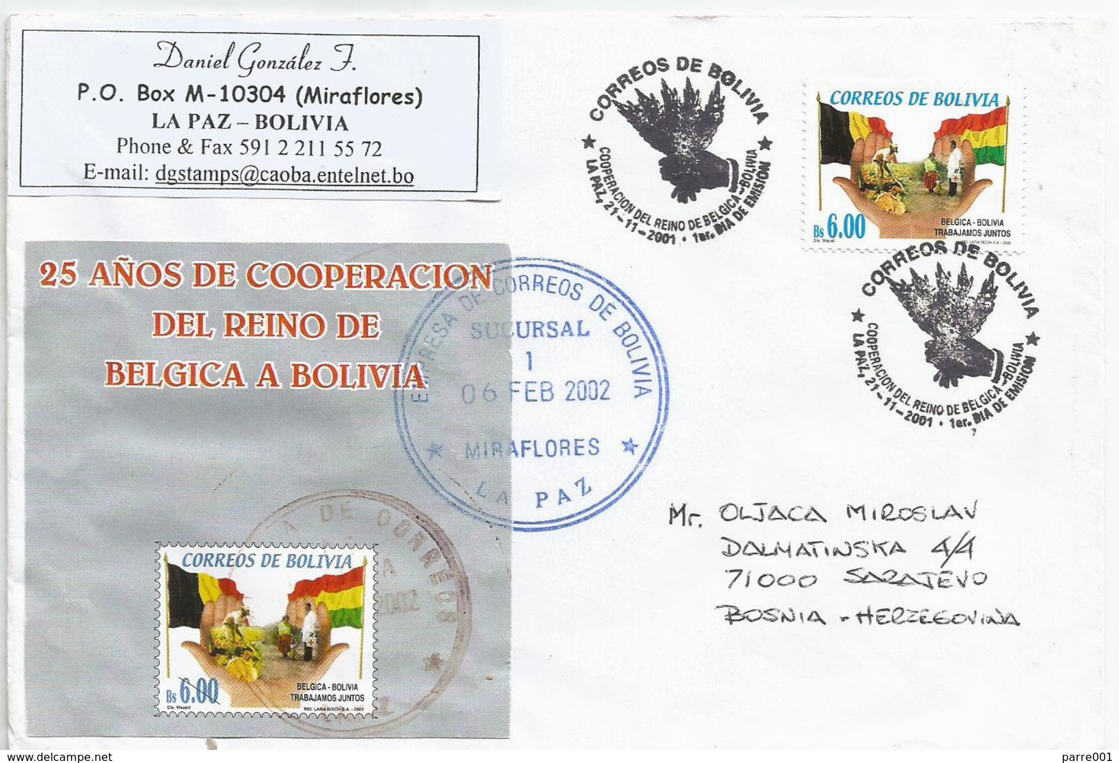 Bolivia 2002 Miraflores Cooperation Belgium Flag Agriculture Goat MS Cover - Bolivië