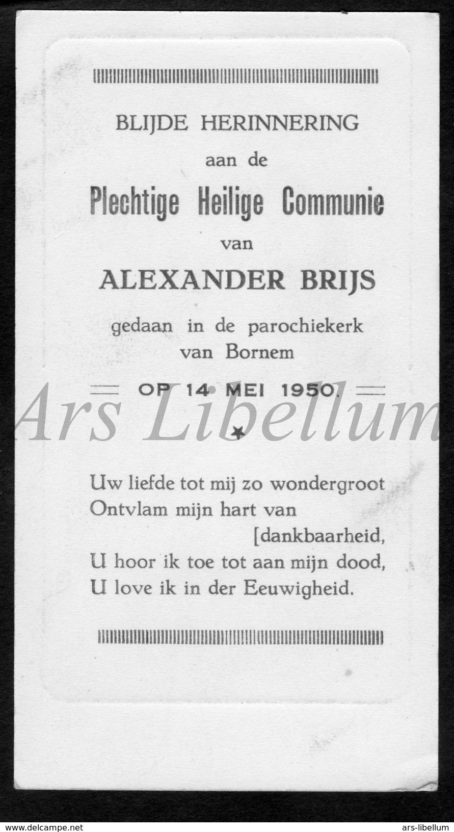 Communieprentje / Communie / Communion / Confirmation / 2 Scans / 1950 / Alexander Brijs / Bornem - Communie